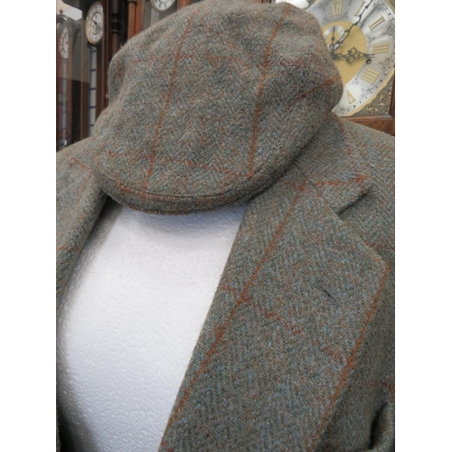 1098 - Harris Tweed mens jacket with matching flat cap size 44R.