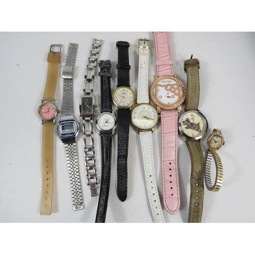 Eight ladies Quartz watches with Metal and Leather straps. All require