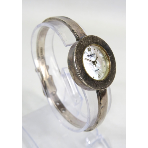 220A - 925 Silver ladies Watch by McKenzie , London, with Silver Bracelet strap and Body. Mother of Pearl F... 