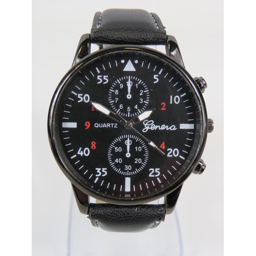 223A - Geneva Quartz Chronograph with Leather strap plus a Meishi Quartz Mens Watch with Rubber Strap. Both... 