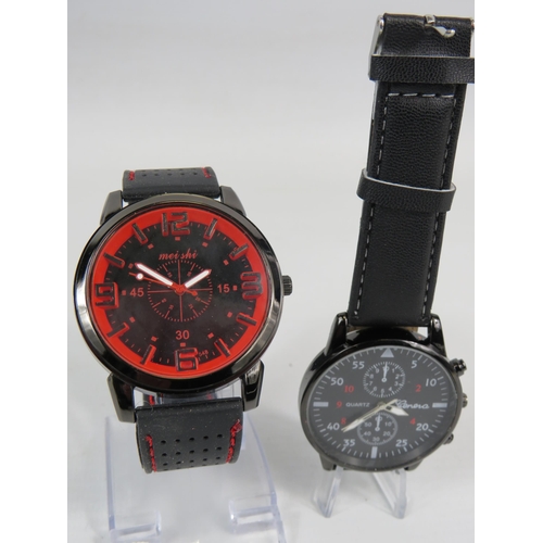 223A - Geneva Quartz Chronograph with Leather strap plus a Meishi Quartz Mens Watch with Rubber Strap. Both... 