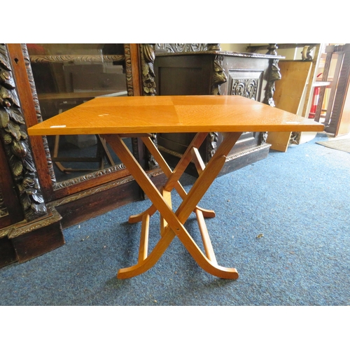 1154 - Teak folding table, the top measures 52cm by 52cm and 46cm tall.