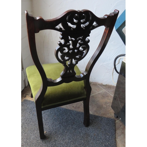 1156 - Antique Mahogany low palour chair with craved back rest.