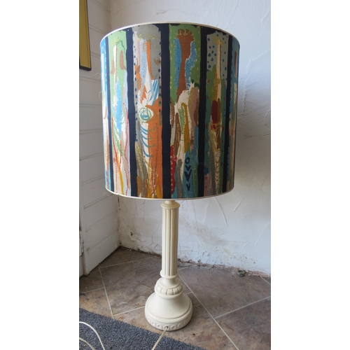 1157 - Large pillar table lamp with retro style shade, base to top of the shade is 85cm.