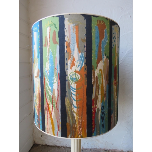 1157 - Large pillar table lamp with retro style shade, base to top of the shade is 85cm.