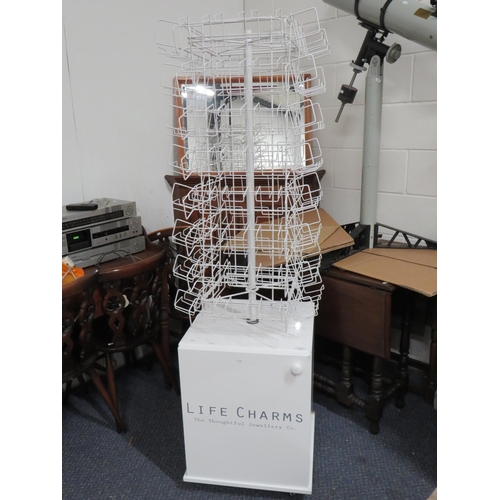 1140 - Free standing Jewellery stand with plastic coated wire racks with cupboard below. . See photos. PA 1... 