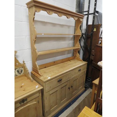 1148 - Antique Style Pine Kitchen Dresser with cupboard below, two drawers above and plate rack above.   Ra... 