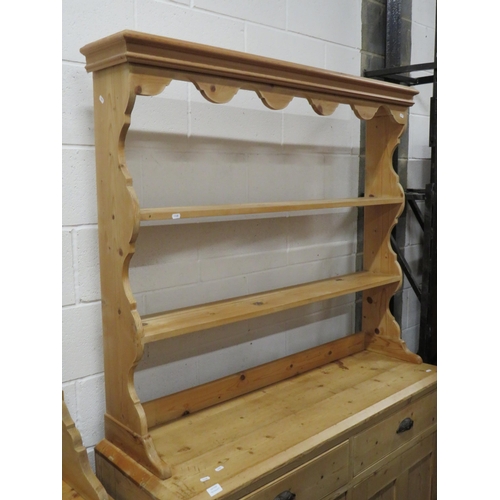 1148 - Antique Style Pine Kitchen Dresser with cupboard below, two drawers above and plate rack above.   Ra... 