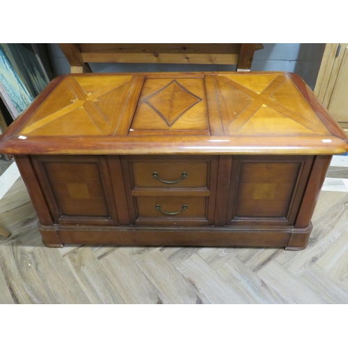 1149 - Interesting Buffet Cabinet with sliding top revealing tray and shelves under. Attractive banded desi... 