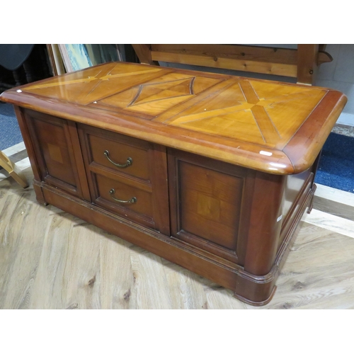 1149 - Interesting Buffet Cabinet with sliding top revealing tray and shelves under. Attractive banded desi... 