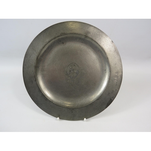 1351 - Aquinas Locke vintage pewter plate, 19cm diameter.