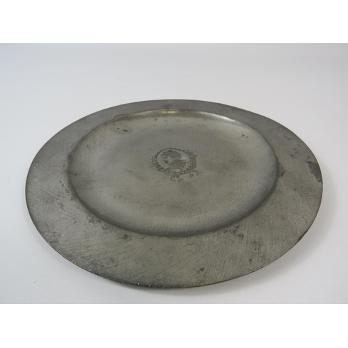 1351 - Aquinas Locke vintage pewter plate, 19cm diameter.