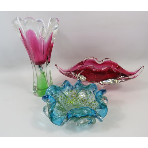 1354 - Murano Barovier and Toso glass bowl plus two pieces of Chribska art glass.