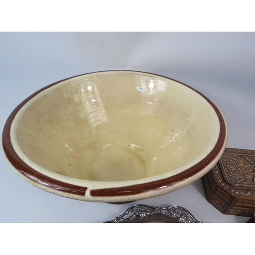 1355 - Mixed lot to include a large stoneware bowl, silver plated cheese board, indian silver bracelet and ... 