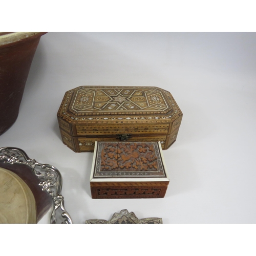 1355 - Mixed lot to include a large stoneware bowl, silver plated cheese board, indian silver bracelet and ... 