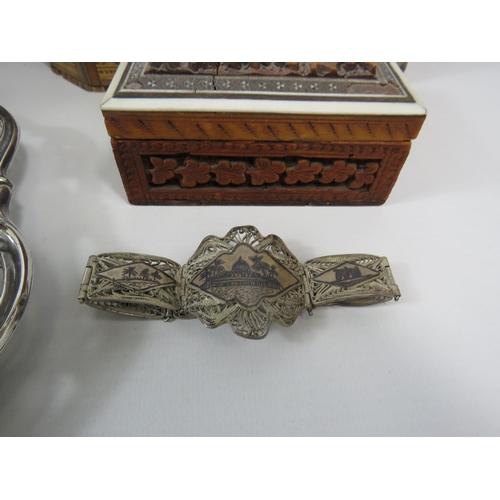 1355 - Mixed lot to include a large stoneware bowl, silver plated cheese board, indian silver bracelet and ... 