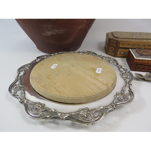 1355 - Mixed lot to include a large stoneware bowl, silver plated cheese board, indian silver bracelet and ... 