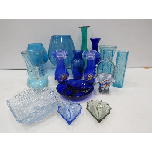 1395 - Selection of blue and Aqua coloured art glass including Murano and victorian glass.