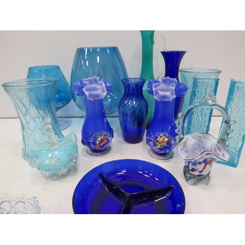 1395 - Selection of blue and Aqua coloured art glass including Murano and victorian glass.