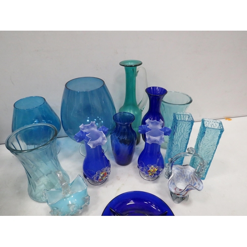 1395 - Selection of blue and Aqua coloured art glass including Murano and victorian glass.