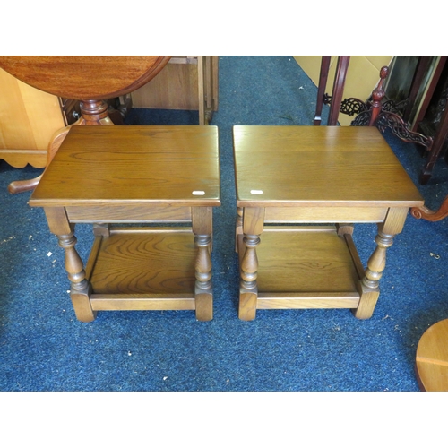 1345 - Pair of Old Charm Oak small occasional tables. Each measures H:17 x W:16 x D:14 Inches. Both in exce... 