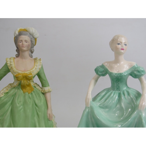 24 - 2 Figurines of ladies by Coalport and Frank Porcelain Marie Antoinette 21cm.