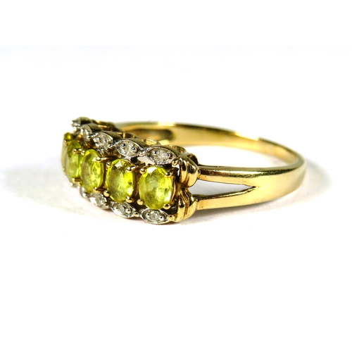 301 - 9ct Yellow Gold Ring set with five Yellow Diamond with small clear Diamonds surrounding.  Finger siz... 