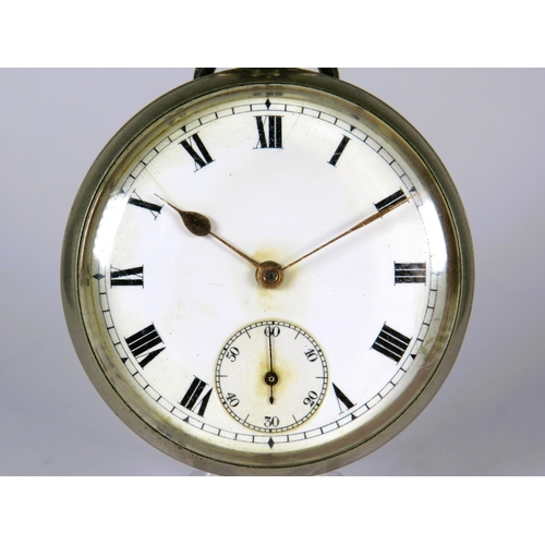 307 - Vintage Omega Pocket watch in Steel case. Crown wind. Enamel face, gold hands with subidiary dial. R... 