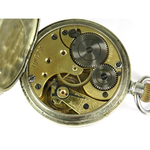 307 - Vintage Omega Pocket watch in Steel case. Crown wind. Enamel face, gold hands with subidiary dial. R... 