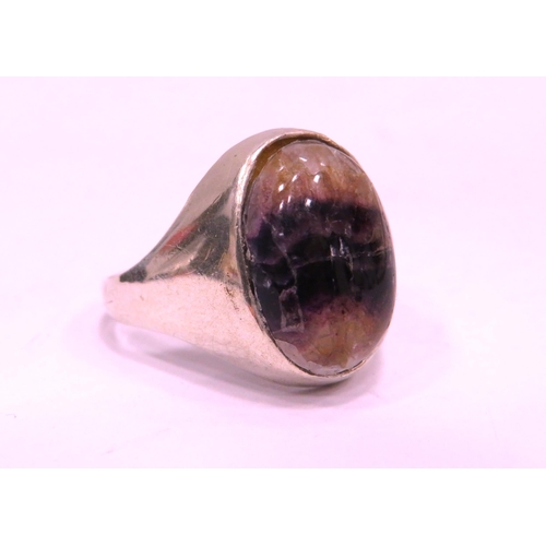 309 - Blue John ring set in Heavy Sterling silver mount. Finger size 'V-5'    6.9g