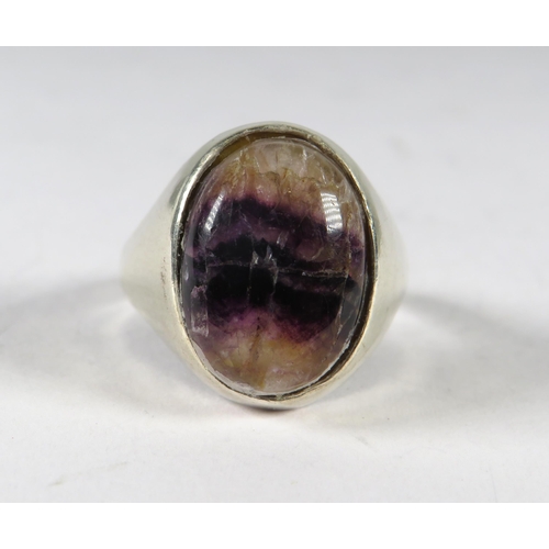 309 - Blue John ring set in Heavy Sterling silver mount. Finger size 'V-5'    6.9g