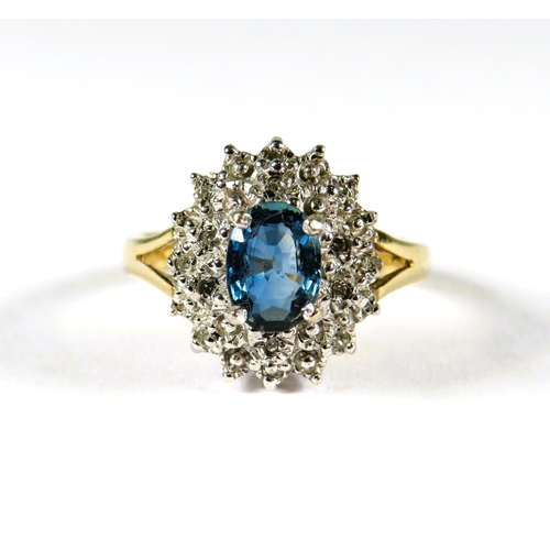 311 - Very Pretty 9ct Yellow Gold ring set with a Central Oval shaped Sapphire and Tiny Diamonds surroundi... 