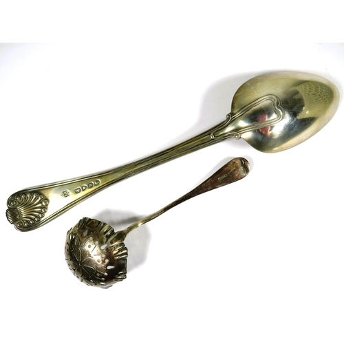 334 - Large Early Victorian Desert Spoon. Hallmarked for London 1857 plus a small Hallmarked Silver Sugar ... 