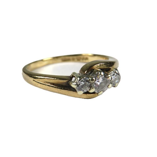 346 - 9ct Yellow Gold, tri Diamond set ring.    Finger size 'J-5'    2.5g