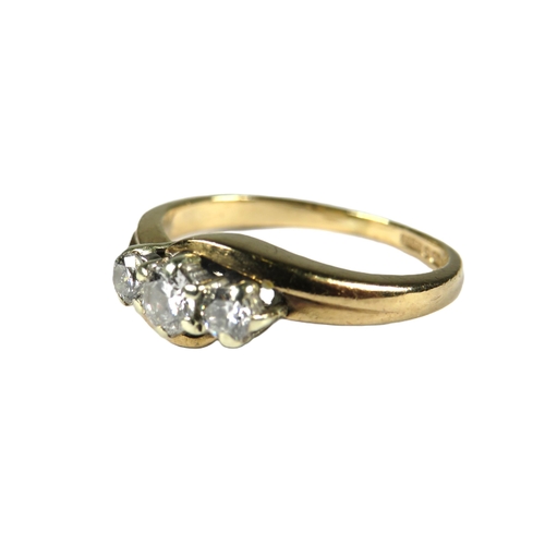 346 - 9ct Yellow Gold, tri Diamond set ring.    Finger size 'J-5'    2.5g