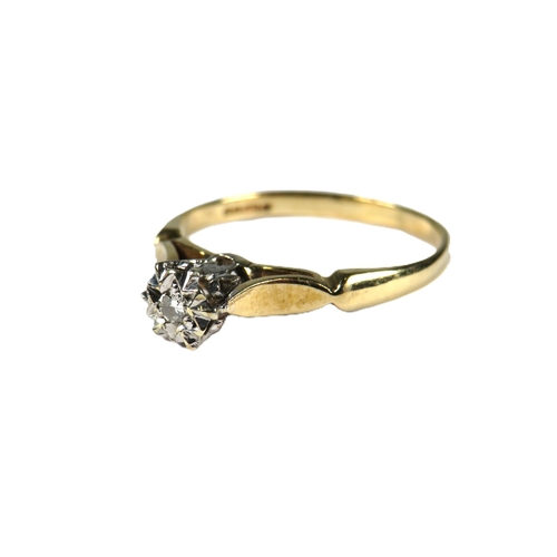 348 - 9ct Yellow Gold Diamond Solitaire Ring.  Finger size 'K'  1.3g