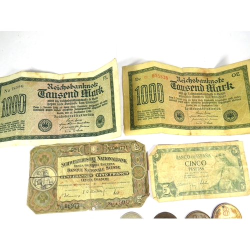 388 - 1920's German Bank notes, swiss bank note plus interesting Coins, roman Coins. See photos.