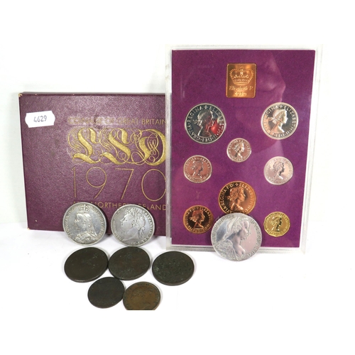 390 - 1970 Mint UK Coin set plus Victorian 1889 Crown, George IVth Crown 1891 together Marie Theresa restr... 