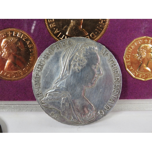 390 - 1970 Mint UK Coin set plus Victorian 1889 Crown, George IVth Crown 1891 together Marie Theresa restr... 