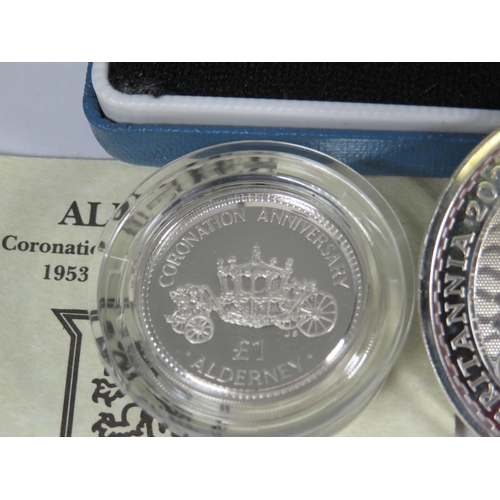 392 - Alderney proof 925 Silver Proof £1 Coin With COA ,  Royal Mint Silver Proof £1 Coin with Box and COA... 