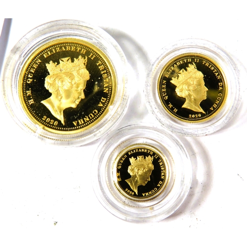 394 - Boxed Commemorative set of 22ct Gold Half, Quarter and Eighth Sovereign to commemorate last Shilling... 