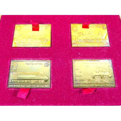 398 - Boxed Set of Gold Plated, Sterling Silver Railway Anniversary Commemorative Stamp Replica's Ltd Edit... 