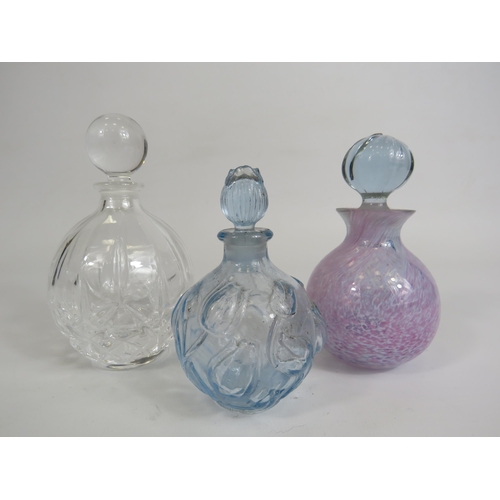 123 - 3 Glass scent bottles, Caithness etc. 13cm tall.