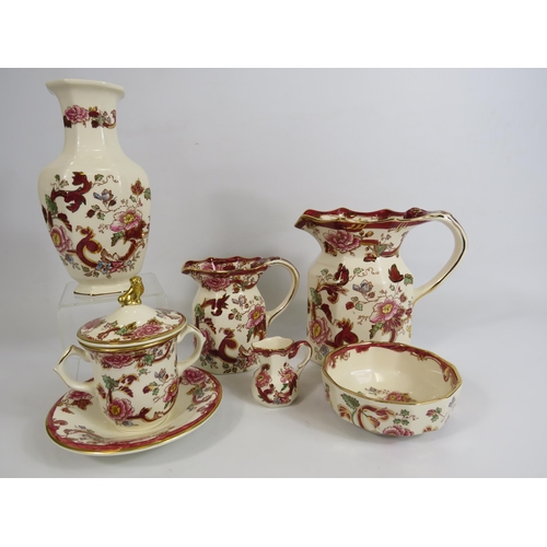 125 - 6 Pieces of Masons Ironstone in the Mandalay Red pattern.