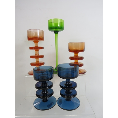 76 - 5 Wedgwood glass candle holders, Green Brancaster and Sheringham.