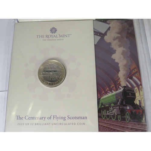 407 - Royal Mint 50p Presentation packs plus a £2 Flying Scotsman proof coin. See photos.