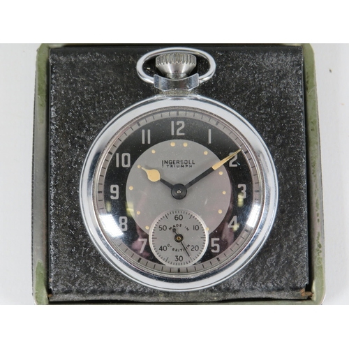 413 - Rare Festival of Britain 1951, Ingersoll Chrome cased pocket watch in working order with original Ca... 