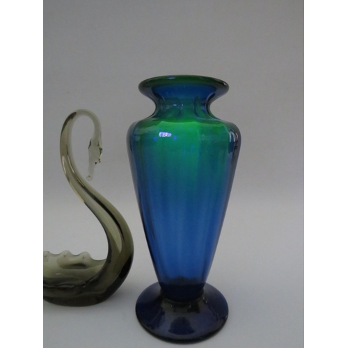 132 - Cobalt blue uranium glass vase, approx 23cm tall plus a art glass swan.