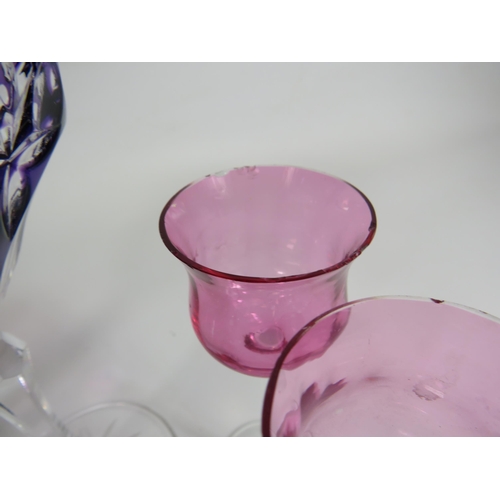 133 - Selection of glasses including Bohemian cut to clear hock glasses. Small pink glass do have chips to... 