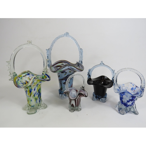 134 - 5 Murano art glass baskets, the tallest stands 31cm.